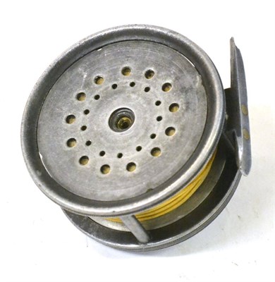 Lot 2147 - A Hardy 3inch Alloy Wide Drum 'Perfect' Fly Reel, with fat black handle, strapped tension...