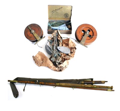 Lot 2159 - Mixed Tackle, comprising two greenheart and bamboo two-piece sea rods, Scarborough reel, Nottingham