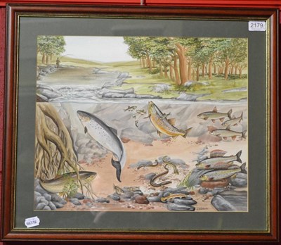 Lot 2179 - A Watercolour of Fish by Graham Volidenco, appeared in Trout & Salmon magazine 1987, framed and...