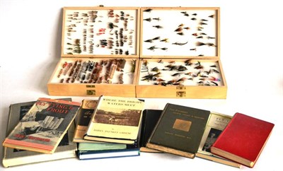 Lot 2193 - Two Wooden Boxes Containing a Collection of Modern Trout Flies, together with nine fishing books