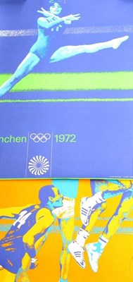 Lot 1002 - Eight Lithographed 1972 Munich Olympics Advertising Posters, each featuring a different sport, 83cm