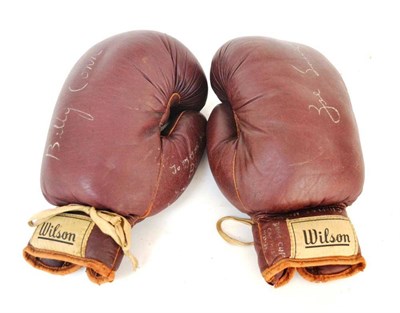 Lot 1006 - A Pair of Vintage Wilson Red Leather Boxing Gloves Signed by Joe Louis and Billy Conn, inscribed to