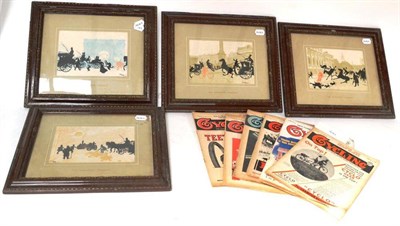 Lot 1015 - A Set of Four Framed Silhouette Style Cycling Prints - The Scorchers Progress, in matching...