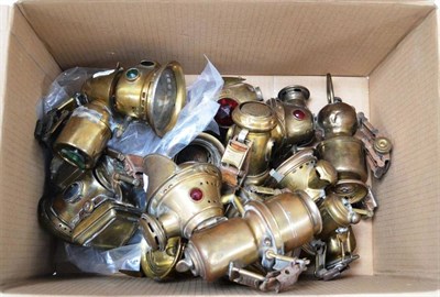 Lot 1019 - A Collection of Fourteen Brass Cycle Lamps, including Lucas King of the Road, Lucas Aceta, Lucidus