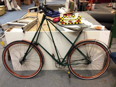 Lot 1027 - A Modern Dursley Pedersen Bicycle, with flat leather saddle, bentwood mudguards and wooden rims...