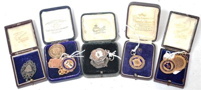 Lot 1053 - A Collection of Nine Football Medallions Awarded to Ernest `Nudger' Needham, Captain of England and