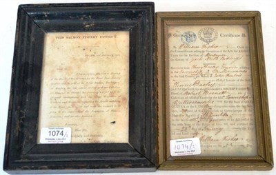 Lot 1074 - A Framed 19th Century Game Certificate B, for the North Riding of York 1869, signed by William...