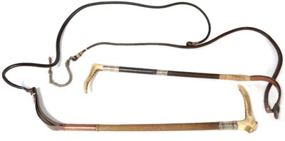 Lot 1081 - An Early 20th Century Hunting Whip, by Swaine & Adeney Ltd., London, the antler handle with...