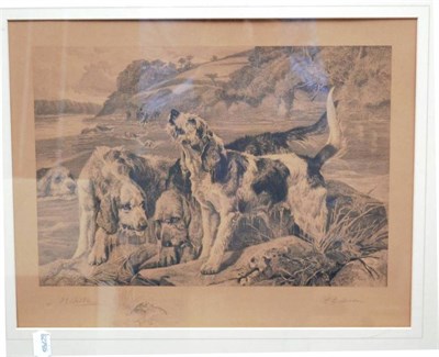 Lot 1082 - J S Noble, Otterhounds, sepia engraving, signed in the margin with Publishers Association...