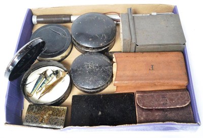 Lot 1113 - Mixed Tackle, including three japanned cast tins, one containing early lures, tackle tin, fly...