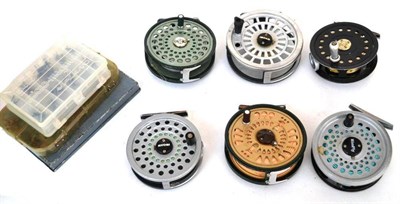 Lot 1121 - Six Fly Reels, including Ryobi 455 and 444, Milward 'Flycraft', Olympic 4340 etc., together...