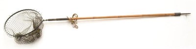 Lot 1149 - A Bamboo Handled Wading Staff / Landing Net, with folding alloy net, belt hook and ground spike