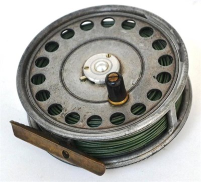 Lot 1155 - A Hardy 3 3/4in Alloy 'St.George' Fly Reel, with slim black handle, pierced drum, notched brass...