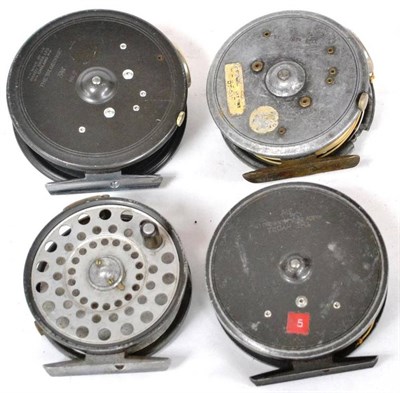 Lot 1186 - Four Hardy Alloy Reels - 'St George' 3 3/4";, in zip case, 'St George' 3 3/8"; (a/f), 'Hydra' 3...