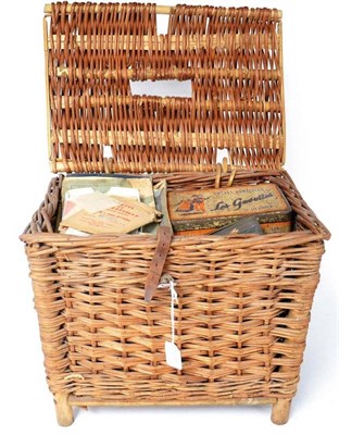 Lot 1208 - A Wicker Fishing Basket of Tackle, including tins of flies and lures, Alfred Ronald's fly...