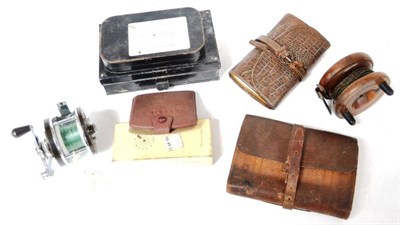 Lot 1214 - Mixed Tackle, including a lure tin with lures, Hardy leather fly wallet and another, dry fly...