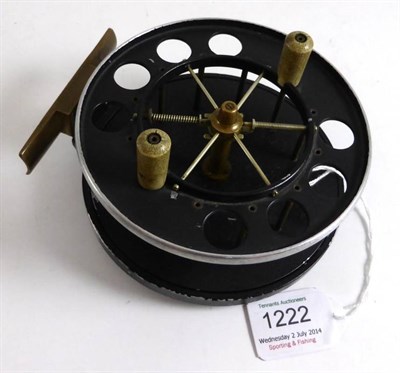 Lot 1222 - An Allcocks 4 1/2"; Alloy 'Aerial' Reel, with twin white handles on spoked drum, brass foot,...