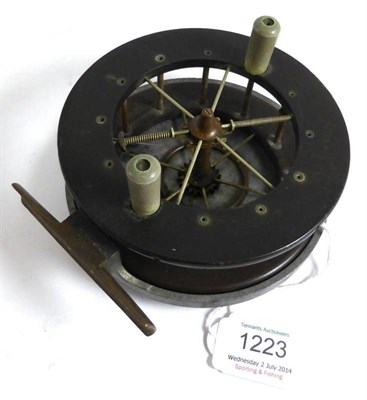 Lot 1223 - An Allcocks 4 1/2"; Alloy 'Aerial' Reel, with twin tapered handles on ebonite drum, brass foot,...