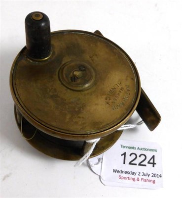 Lot 1224 - A Hardy 2 1/2"; Brass Birmingham Reel, with oval logo horn handle, brass foot