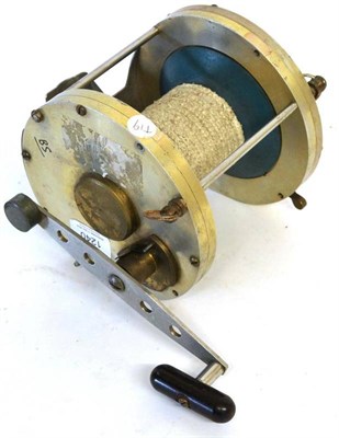 Lot 1240 - A 6 1/2"; Alloy Big Game or Tuna Reel, with pierced alloy arm, turned handle