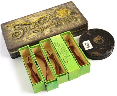 Lot 1244 - Five Boxes Wadhams Artificial Baits, together with A Tin of Packets of Hardy Casts