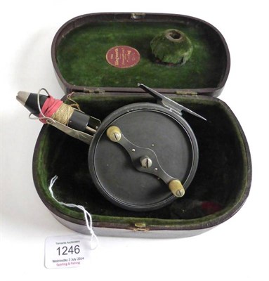 Lot 1246 - An Illingworth No.1 Casting Reel, with twin horn handles, ebonite spool, in original case