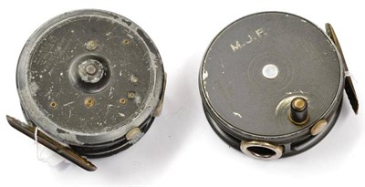 Lot 1264 - Two Hardy Alloy Fly Reels:- 3 3/8in 'Perfect', with slim black handle, notched brass foot,...