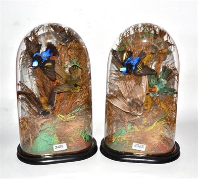 Lot 2025 - Two Similar Domes of Taxidermy Birds, circa 1890, including Hummingbirds, one with three birds...