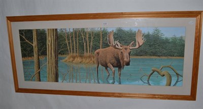 Lot 2122 - Simon Turvey (b.1957) Canadian Moose Signed, watercolour and bodycolour, 48.5cm by 141cm,...