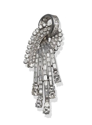 Lot 270 - A Diamond Waterfall Pendant on an 18 Carat White Gold Foxtail Link Chain, the pendant set with...