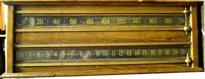 Lot 1004 - An Oak Wall Mounted Snooker Score Board, with glazed number panels and brass markers, 92.5cm by...