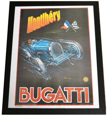 Lot 1008 - Phil May, `Bugatti Type 45 Montlhery - Vivre La Bugatti', signed poster study print, blind stamp to