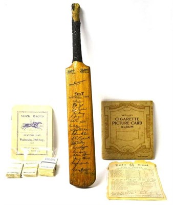 Lot 1015 - Cricket Memorabilia, comprising an 1895 Eton v Harrow cricket scorecard from Lords, a 1948...