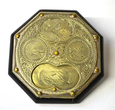 Lot 1018 - An Unusual Ebony and Silver Plated Gaming Accessory, of octagonal form, one side engraved with...