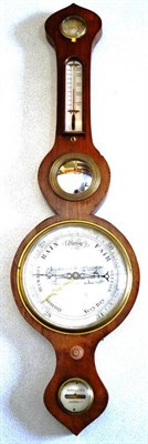 Lot 1022 - A Victorian Wheel Barometer/Thermometer, in a walnut banjo case, the paper dial with printed...