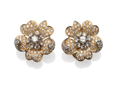 Lot 287 - A Pair of Diamond Flower Earrings, each with an en tremblant cluster of round brilliant cut...