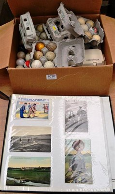 Lot 1030 - Golf Memorabilia, including a collection of vintage mesh pattern and other golf balls, brass...