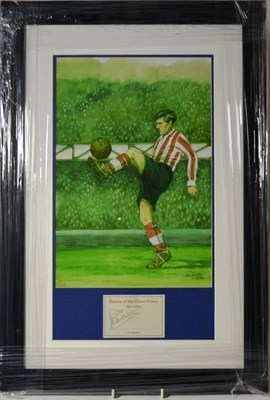 Lot 1033 - Signed Football Prints and Photographs- framed Len Shackleton with artwork by Jim Harker, black and