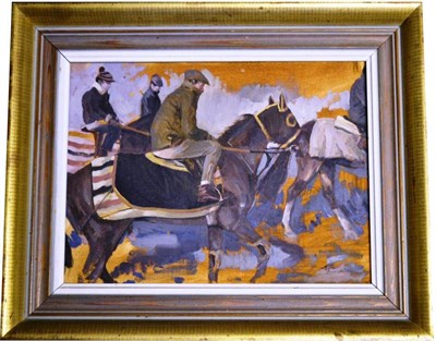 Lot 1039 - Thomas J Coates, 'It's a Cold Morning at Lambourn', sketch of racehorses setting out for...