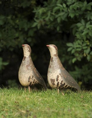 Lot 1052 - Two Late 19th Century `Tole Peintre' Whistling Partridge Decoys, the sheet iron bodies with painted