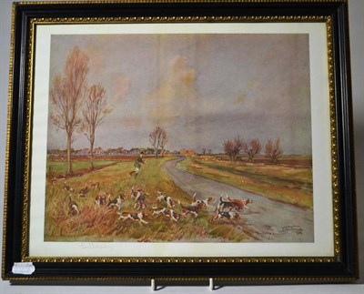 Lot 1068 - Hunting Memorabilia:- Lionel Edwards `Trinity Foot Beagles', colour print, signed in pencil in...