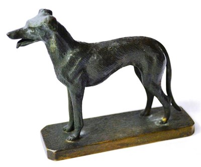 Lot 1077 - A LeJeune Bronze Car Mascot in the Form of a Greyhound, length 12cm