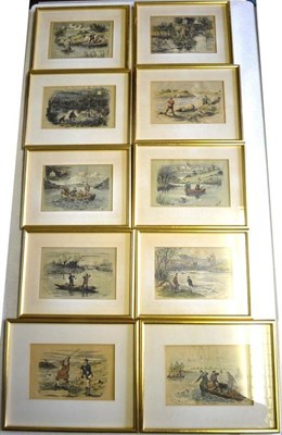 Lot 1088 - After R.M. Alexander - Ten Comic Fishing Scenes, coloured lithographs, with card mounts and...