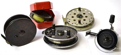 Lot 1123 - Five Reels, including Allcock and Grice & Young centrepin reels, Morritts 'Intrepid' reel,...