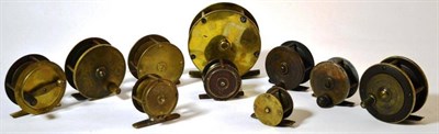 Lot 1166 - Ten Brass Reels, including a Gow & Sons 2 1/2"; platewind reel, Milbro centrepin reel,...