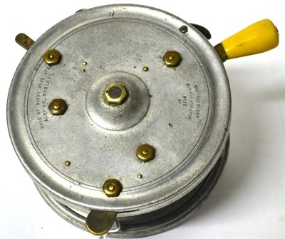 Lot 1174 - A Hardy 5"; Alloy 'Sea Silex' Reel, with twin tapered handles on pierced drum, brass foot,...