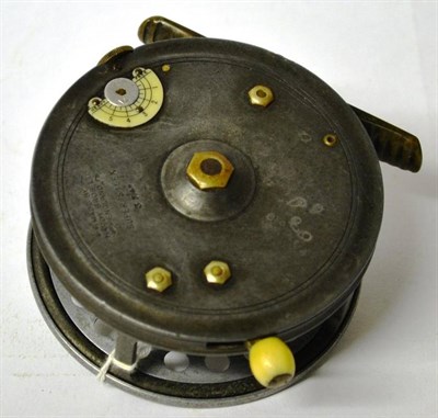 Lot 1179 - A Hardy 3 3/4"; Alloy 'Super Silex' Reel, with twin horn handles on pierced drum, notched brass...