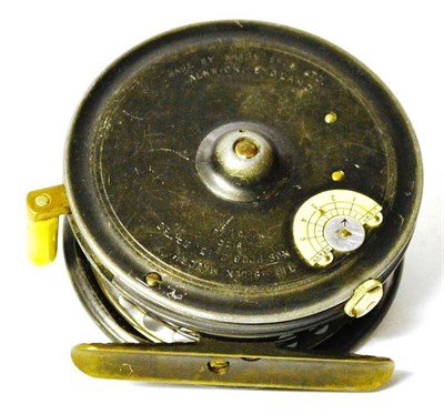 Lot 1180 - A Hardy 3 1/4"; Alloy 'Silex Major' Reel, with twin black handles on pierced drum, jewelled...