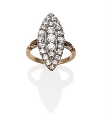 Lot 306 - A Diamond Navette Cluster Ring, circa 1860, set with old cut diamonds in white claw settings,...