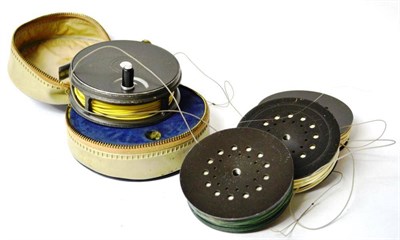 Lot 1198 - A Hardy 3 5/8"; Alloy 'Perfect' Fly Reel, with slim black handle, alloy foot, agate lineguard,...